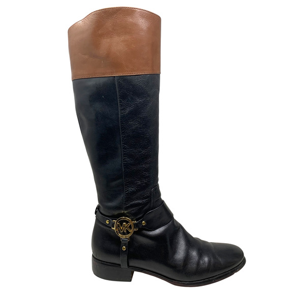 Michael Kors Leather Riding Equestrian Knee Boots AA13G Black & Tan Sz 10 READ - Picture 5 of 13